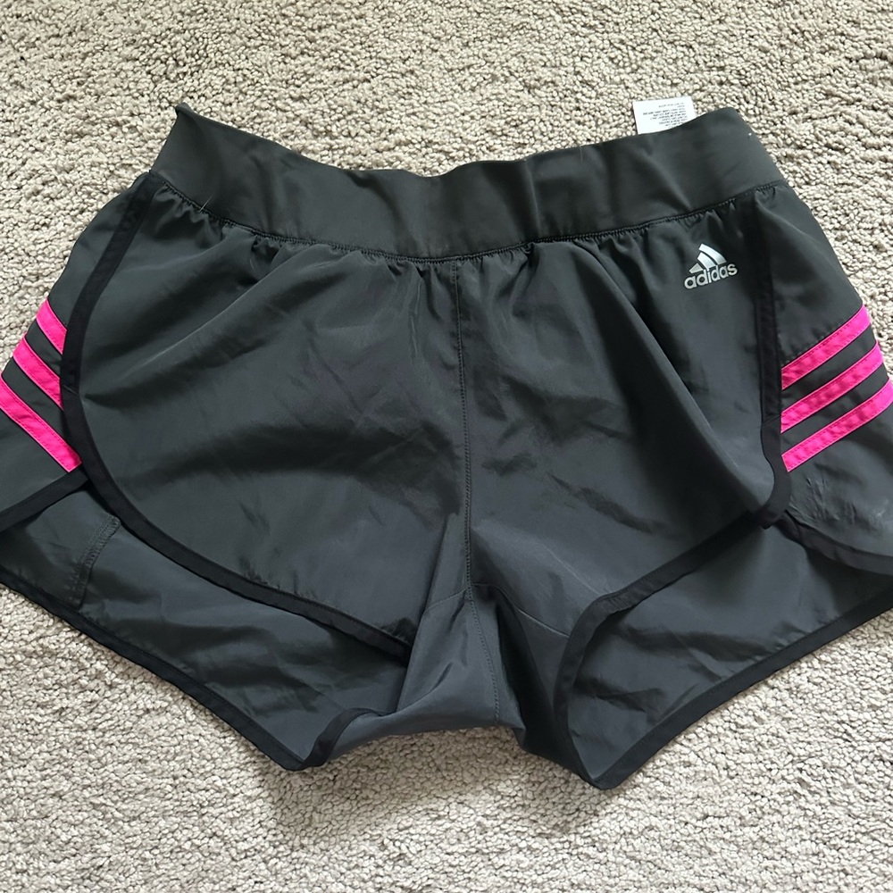 Adidas Women's Athletic Shorts in Black with Pink Stripes